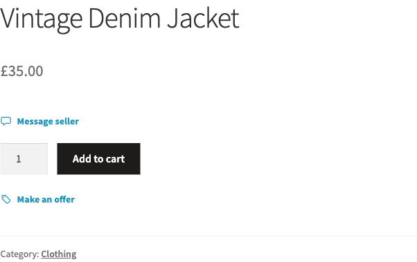The same product page with a “Message seller” link above the Add to cart button and a “Make an offer” button below it